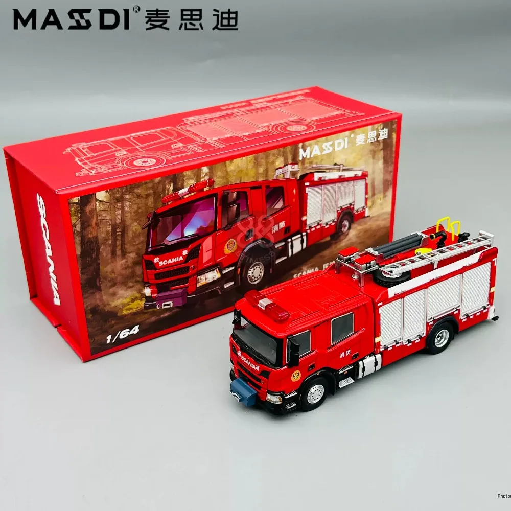 Masdi 1/64 USA Militaire Truck FMTV Scania Brandweerwagen P320 Hoogwerker Stedelijke Redding Pumper Legering Auto Model Collectie Speelgoed