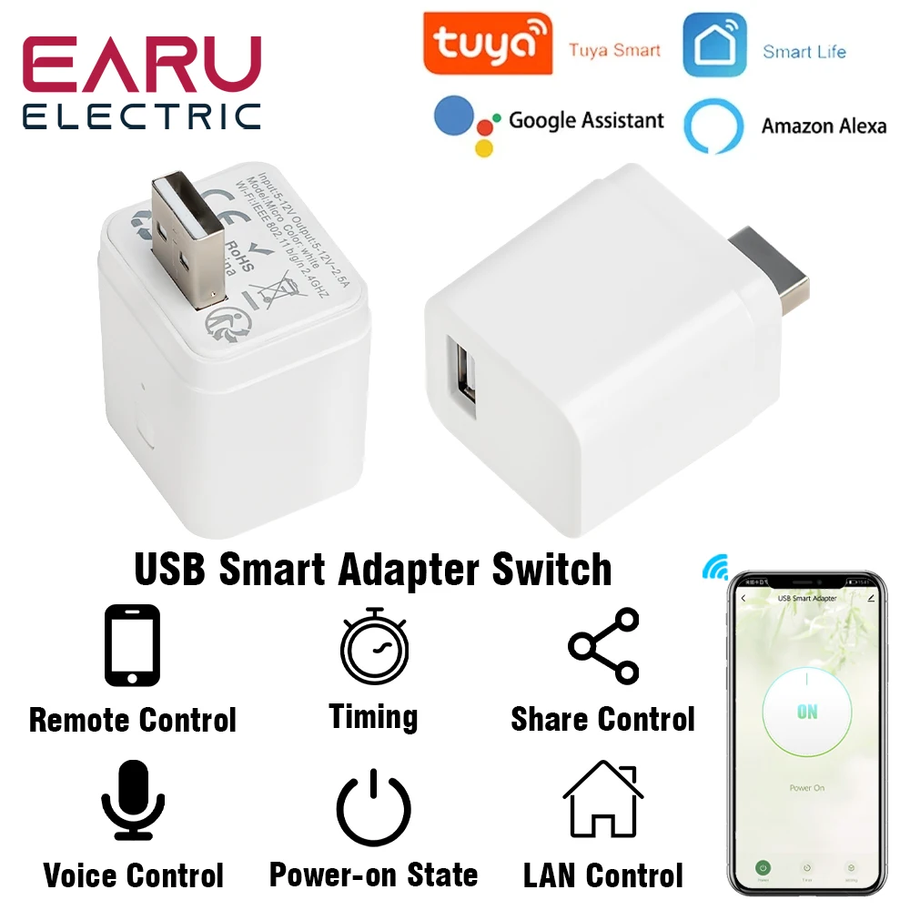 

Умный адаптер Tuya Wi-Fi Micro USB, таймер, 5 В, Wi-Fi, мини-USB адаптер питания, работает с Alexa Hey Google Alice для умного дома