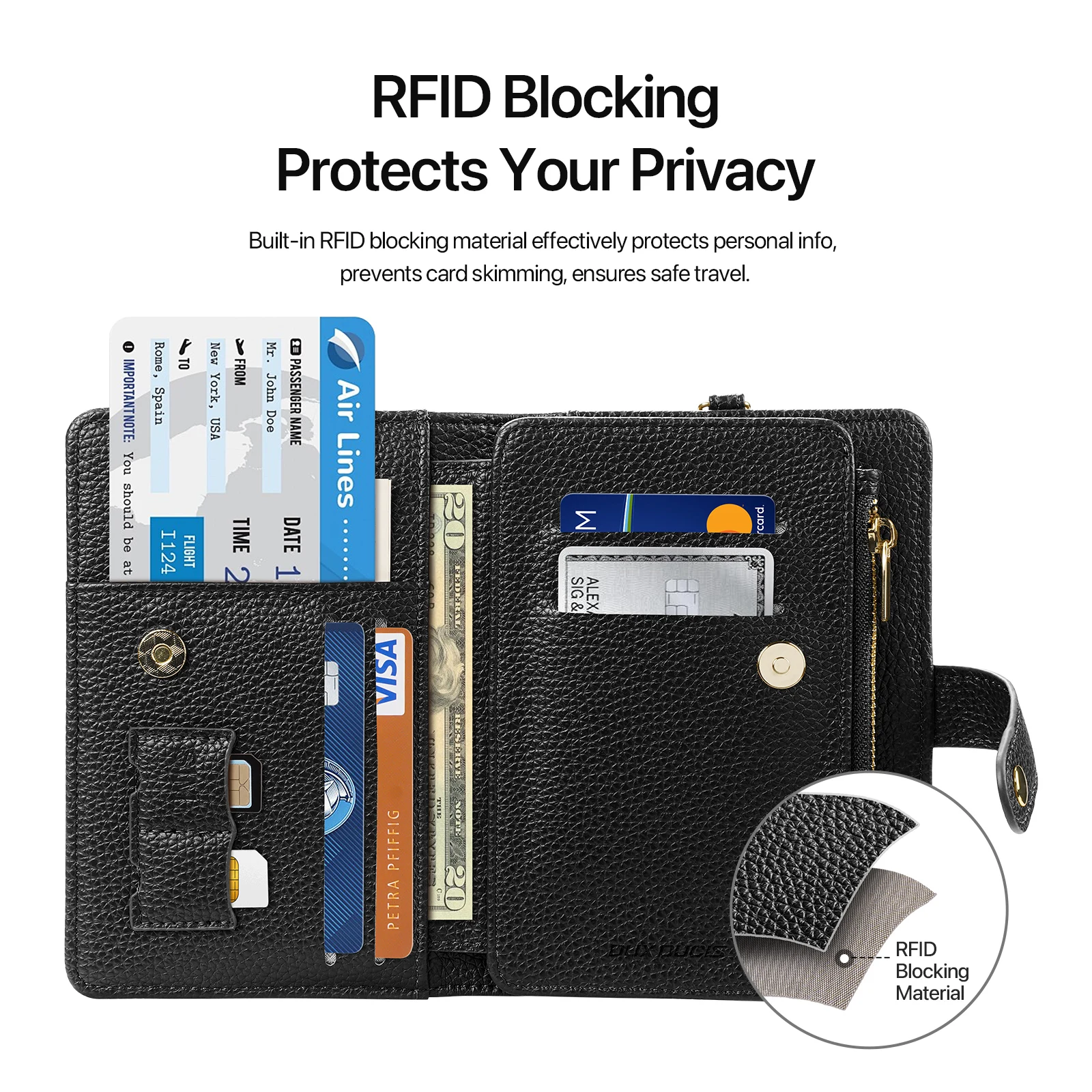 Nuovo portafoglio porta passaporto unisex di grande capacità - Organizzatore di carte da viaggio in pelle PU con blocco RFID con fermasoldi