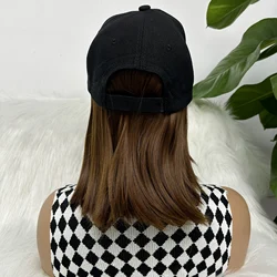 Brown Synthetic 8 inch Baseball Cap Wig Bob Wig Black Hat Wigs Cap With Hair Naturally Connect Bob Hair Baseball Cap Adjustable