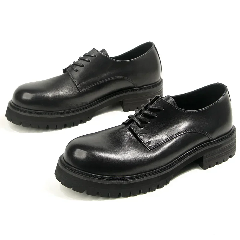 Retro Leren Leren Leren Ronde Hoofd Derby Schoenen Met De Hand Gepolijst En Oud Gereedschap Casual Herenschoenen