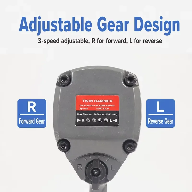 Industrial-grade high-torque pneumatic wrenches, medium and heavy duty, for automotive maintenance