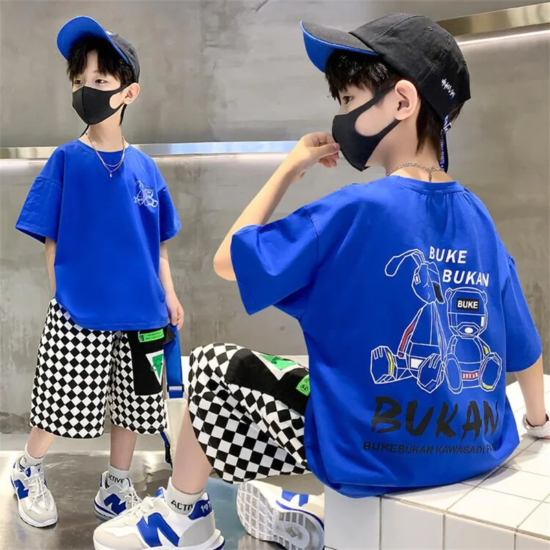 2023 Summer Children\'s Garments Fashion Cartoon Print T Shirts 100%Cotton Tops Tees Boys or Girls Clothes Short Sleeve Tees Kids