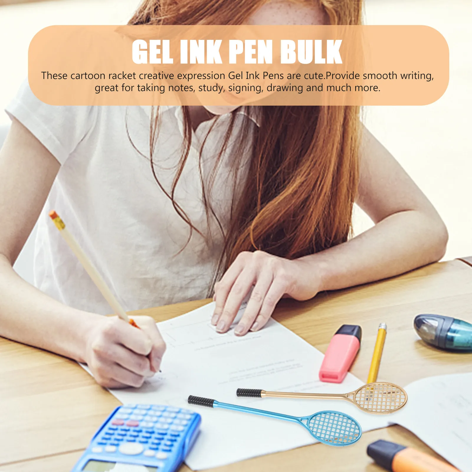 12Pcs Cartoon Gel Ink Pen Racket Theme Compact Lightweight Student Pens for Notes Drawing Diary Journaling School Office Use