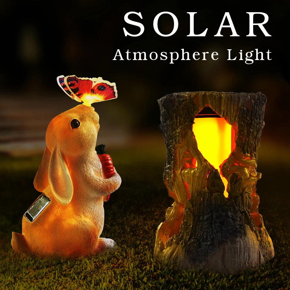 Solar Statues Bunny Tree Stump Garden Light Outdoor Lawn Decor Landscape Yard Lamp Patio Ornament Unique Housewarming Gifts