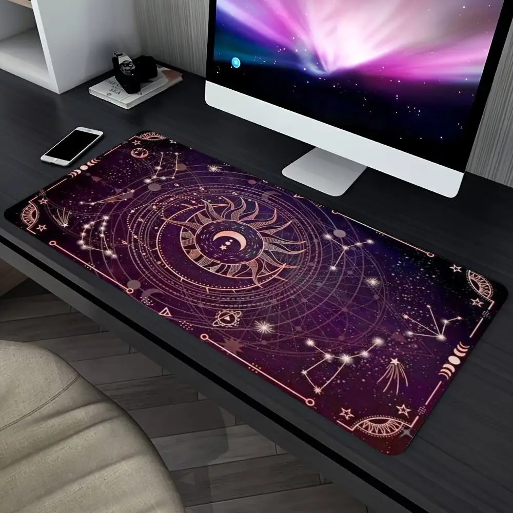Purple Zodiac Constellation Extended Gaming Mouse Pad Non Slip Desk Surface Astrology Moon Star Print For Gaming And Office Use