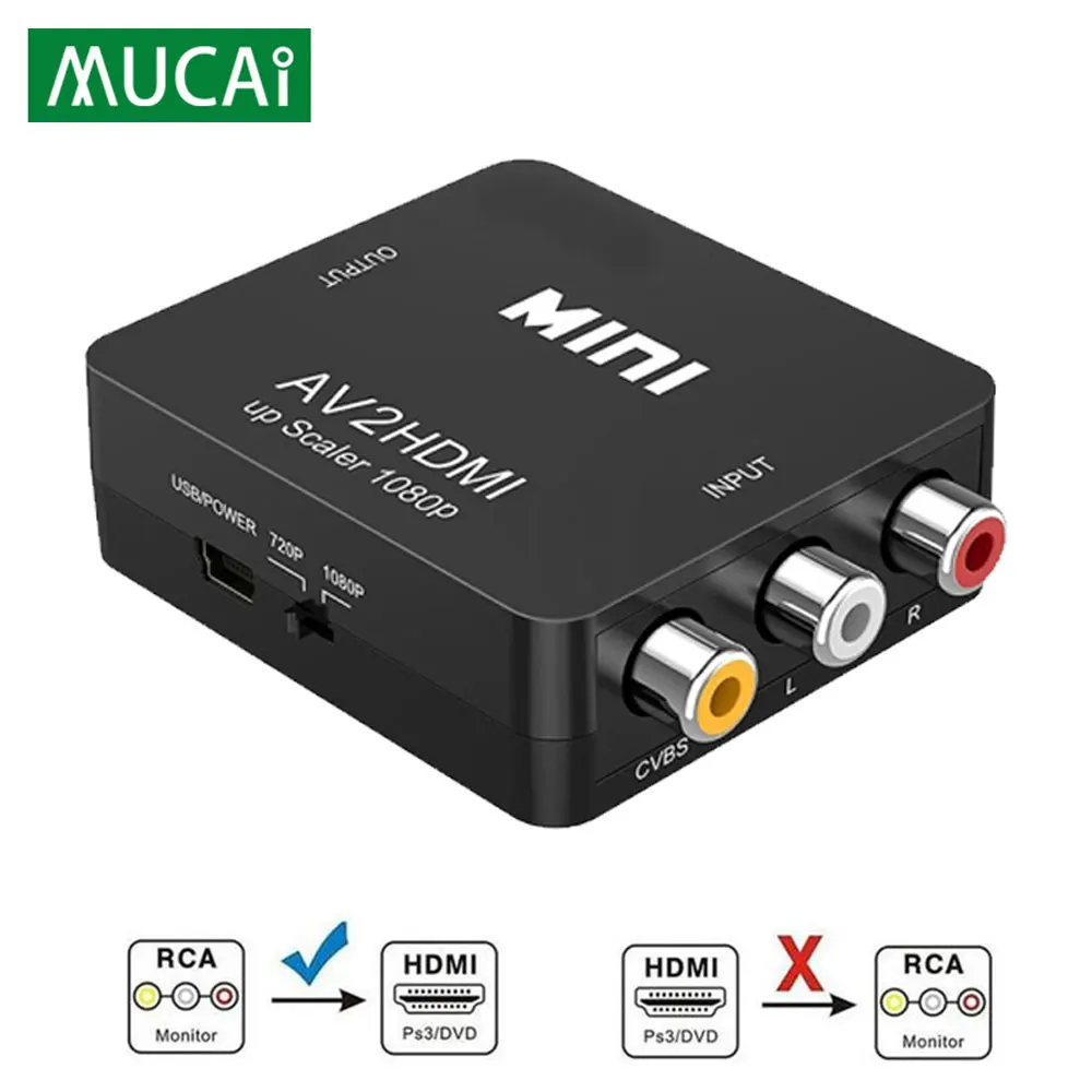 AV to VGA RCA AV/CVSB L/R Video to HDMI-compatible AV Scaler Adapter HD Video Converter Box 1080P Support NTSC PAL AV2HDMI