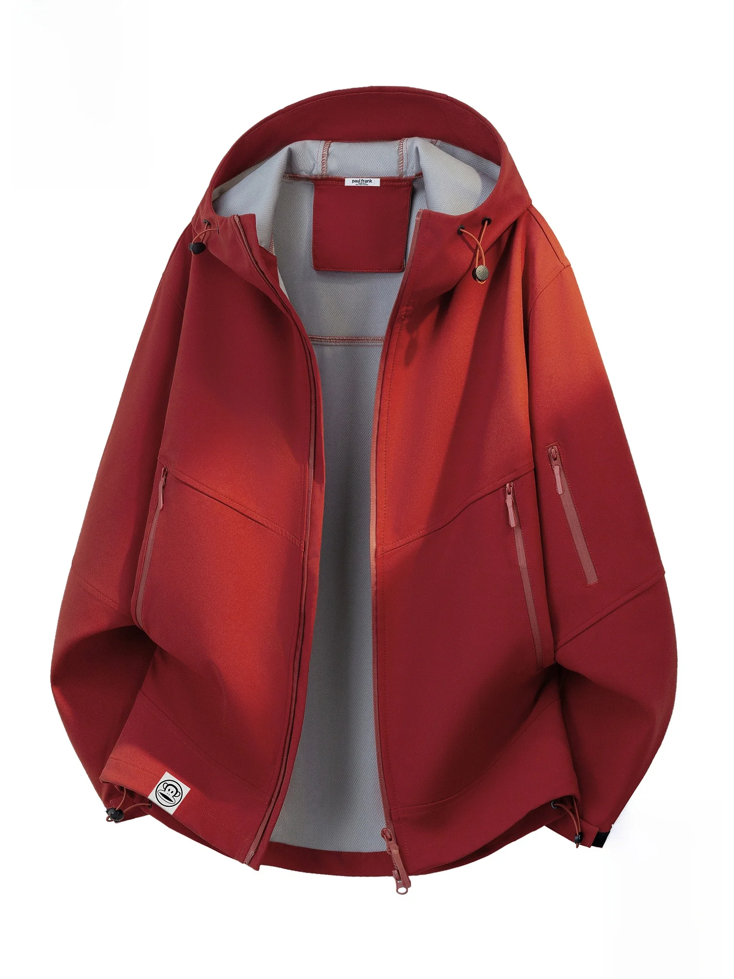 

PaulFrank Monkey Head Casual Workwear Jaet Red Spring Trend Splicing Hat Coat Men's Loose Fit Polyester Fiber Long Sve Z...