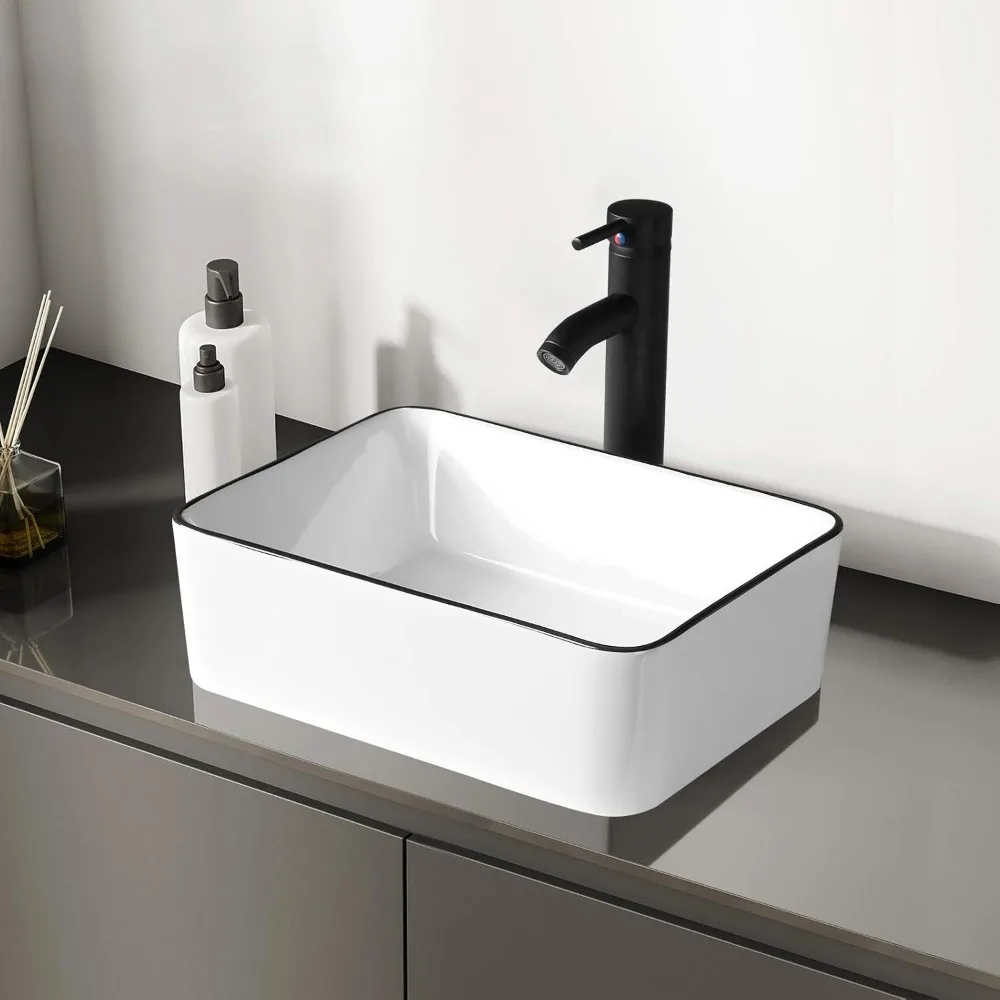 Ceramic  Bathroom Vessel Sink, 16'' X 12'' Above Counter Porcelain Small Sink with Faucet Combo for Washroom Bathrooom