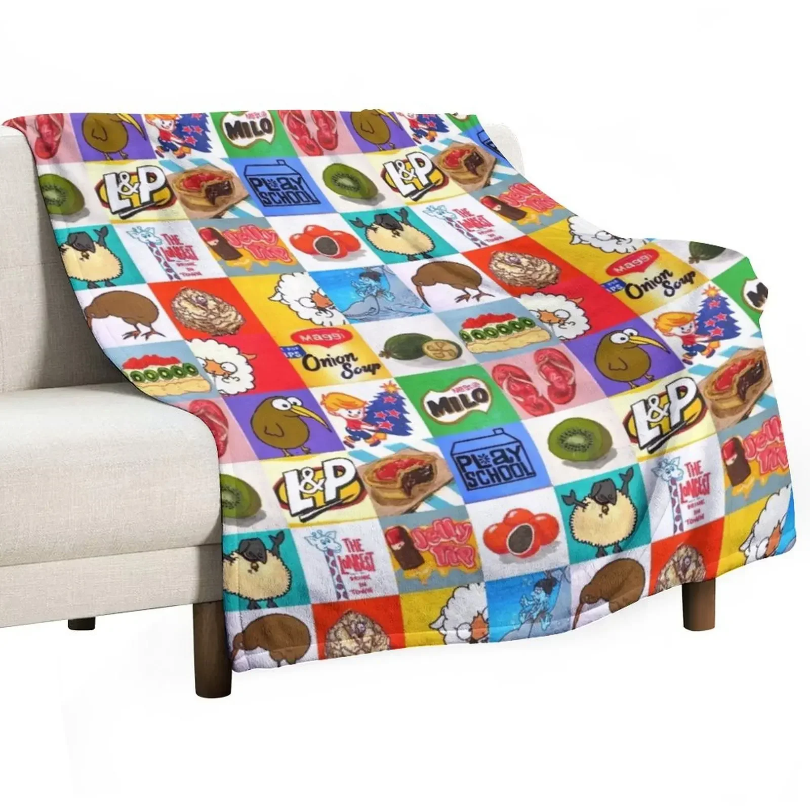 

Kiwiana food and drink icons collage Throw Blanket Blankets Sofas Of Decoration sofa bed Fashion Sofas Travel Blankets