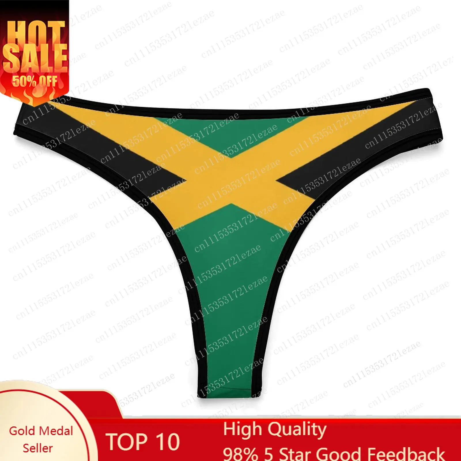 Jamaica Flag Customized Ice Silk Thong Panties Women's Briefs Comfortable S-2XL Suitable for Everyday Wear and All Seasons