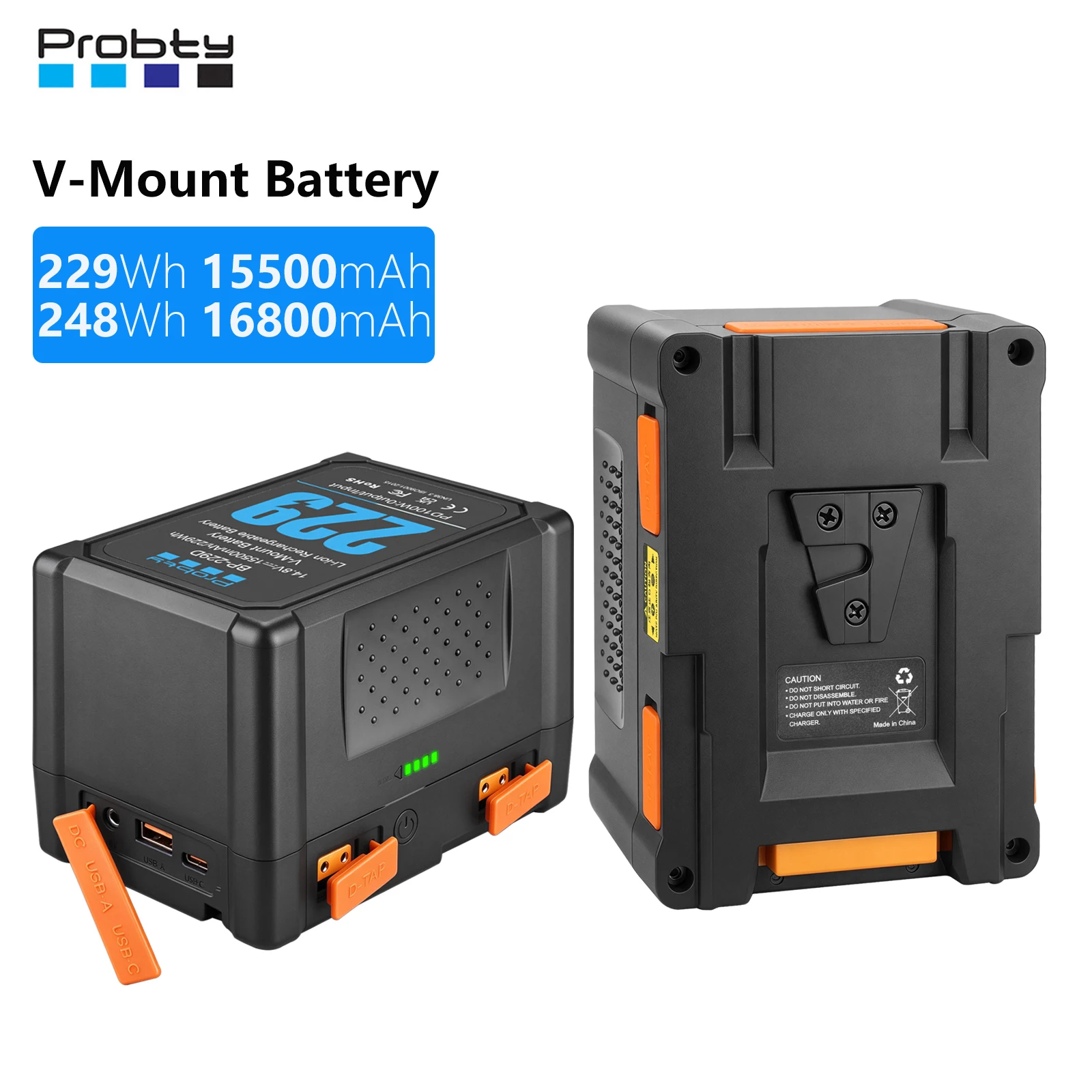 Probty V Mount Battery V Lock BP-229 BP Bateria with PD100W Fast Charge Port for Sony Camcorder Camera Video Light Blackmagic