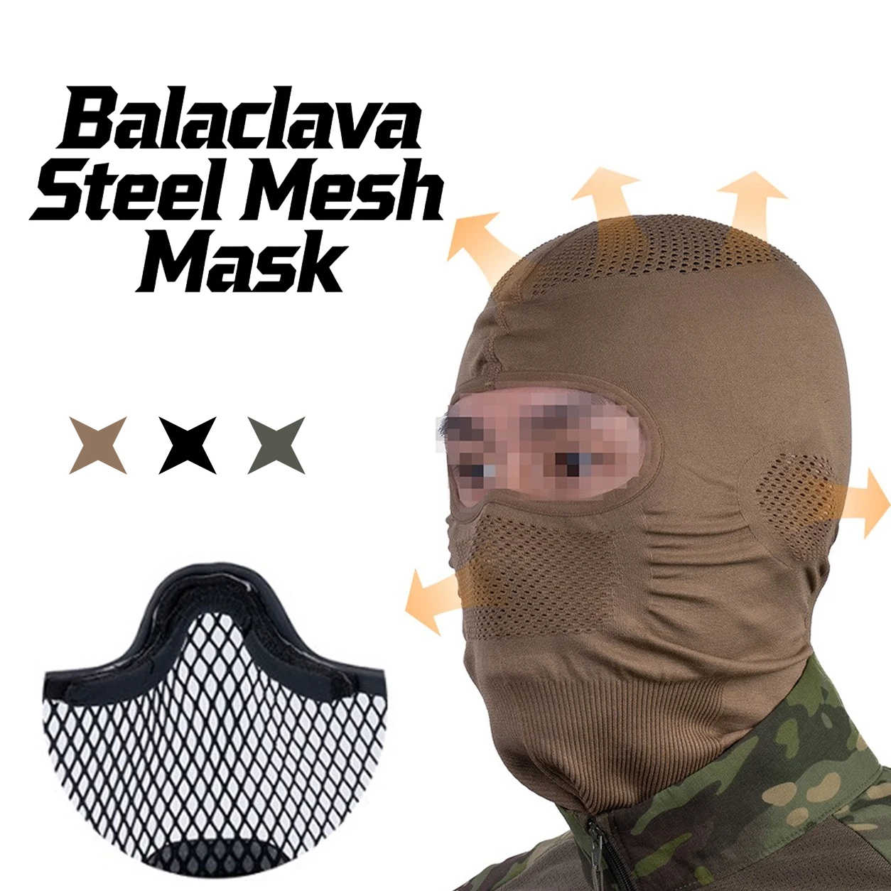 

Airsoft Steel Mesh Face Shield Elastic Balaclava Face Mask Tactical Shooting Protective for Paintball Cosplay