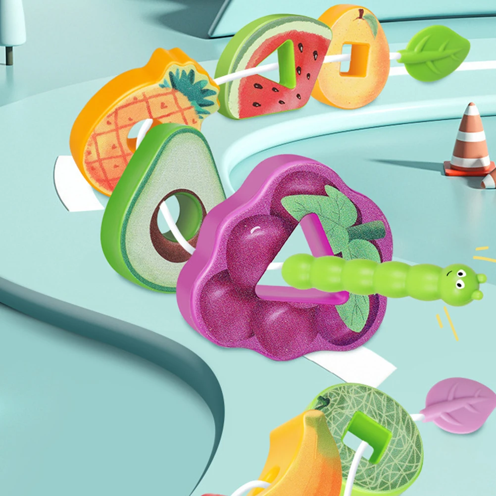 ผลไม้ Chuckling ของเล่นเด็กการเรียนรู้ String เพลงเด็กวัยหัดเดิน Threading Lacing ลูกปัดผลไม้บล็อกการศึกษาการจําแนกรูปร่าง
