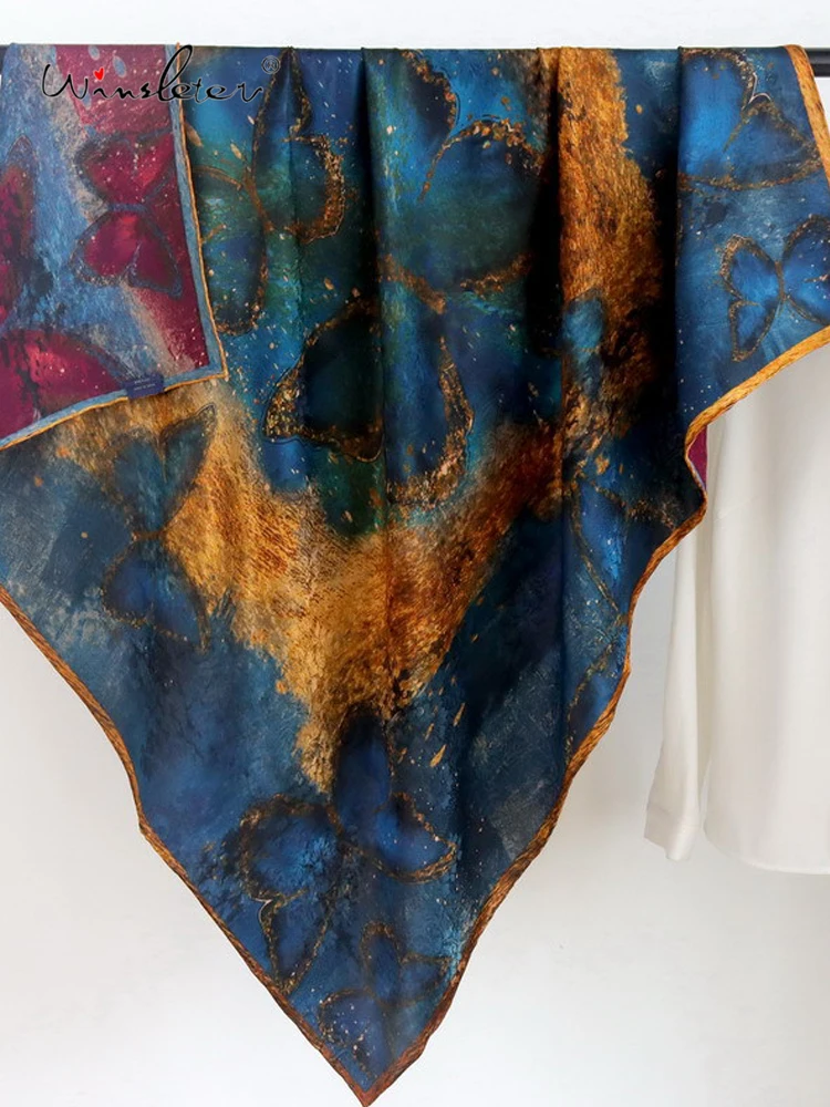 Winsleter-100%Real Silk Watered Gauze Elegant Scarf, 108*108CM Butterfly Print, Mom Temperament Scarves, 2026 Spring A62150CC