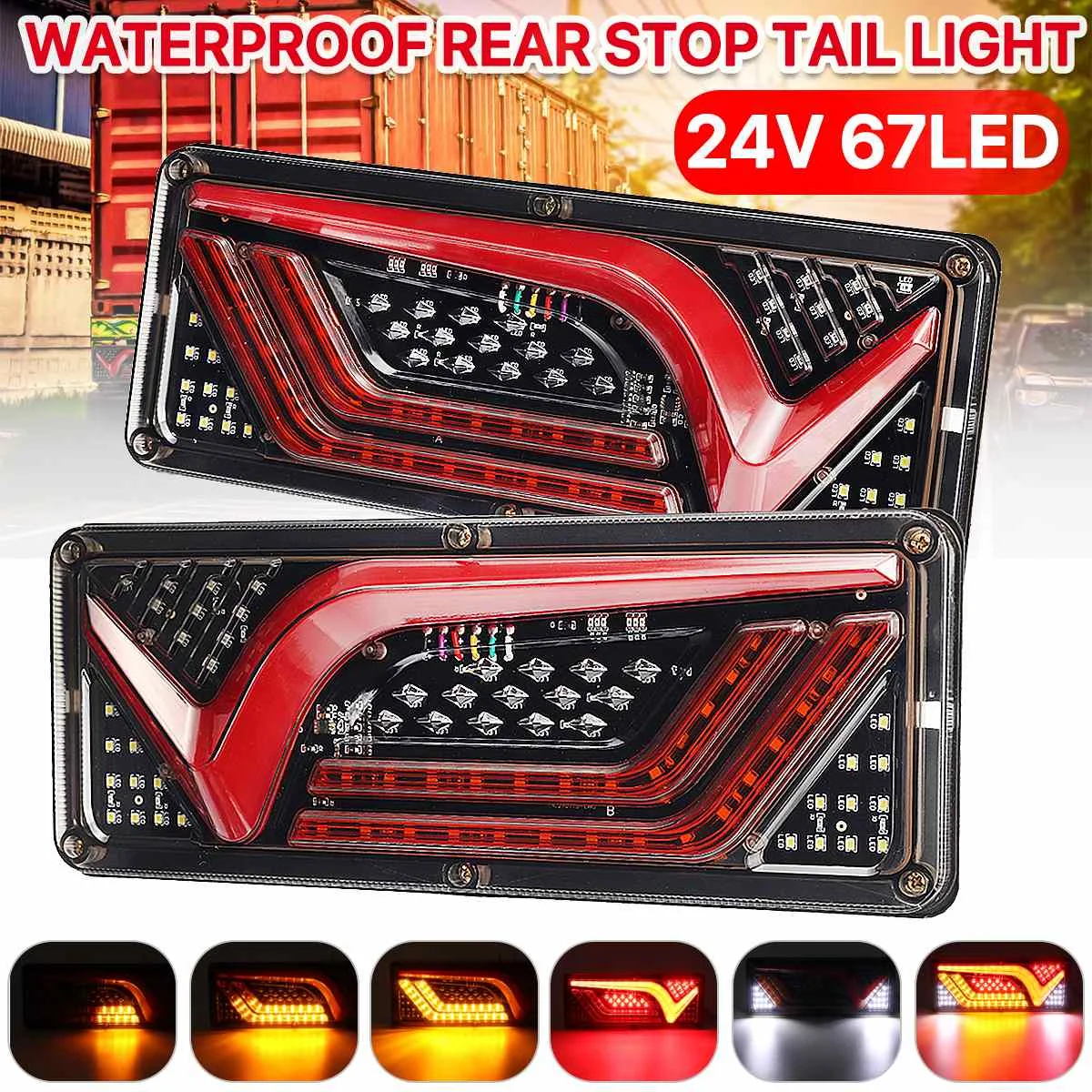 2PCS 33cm 24V Dynamic LED Truck Tail Light Turn Signal Rear Lights Brake Stop Lamp Trailer Lorry Bus Camper Caravan for Kamaz