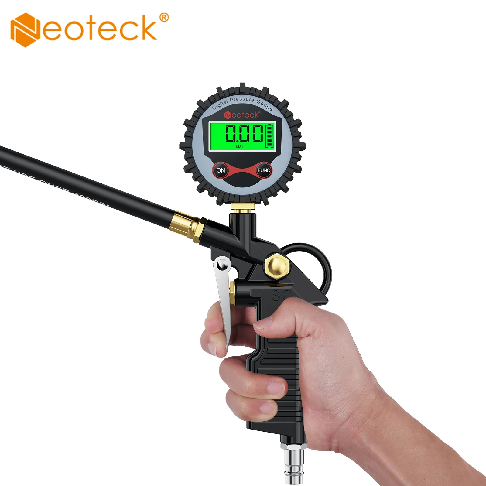 

Neoteck 3 в 1 Цифровой манометр для накачивания шин Манометр 200 PSI ЖК-монитор автомобиля с 5 черными колпачками клапанов для автомобильных шин