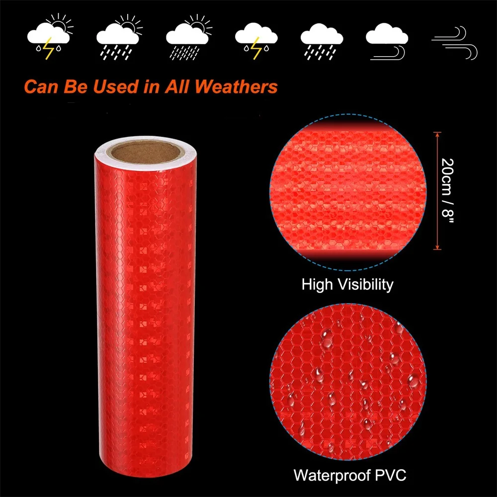 8Inch*10FT Shiny Red Reflective Tapes Outdoor High Vis Conspicuity Safety Vinyl Reflectors Trailer Waterproof Film For Truck Car