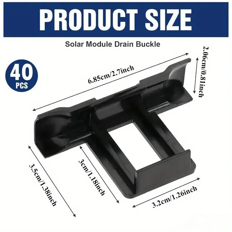 40pcs Solar Panel Water Flow Drainage Clips Durable Black Plastic Mounting Brackets For Solar Panels Gutters Roofing Systems