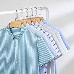 New Summer Pure Cotton Short-sleeved Shirt Men's Solid Color Casual Breathable Loose Oxford  Shirt Men's Trendy Clothes