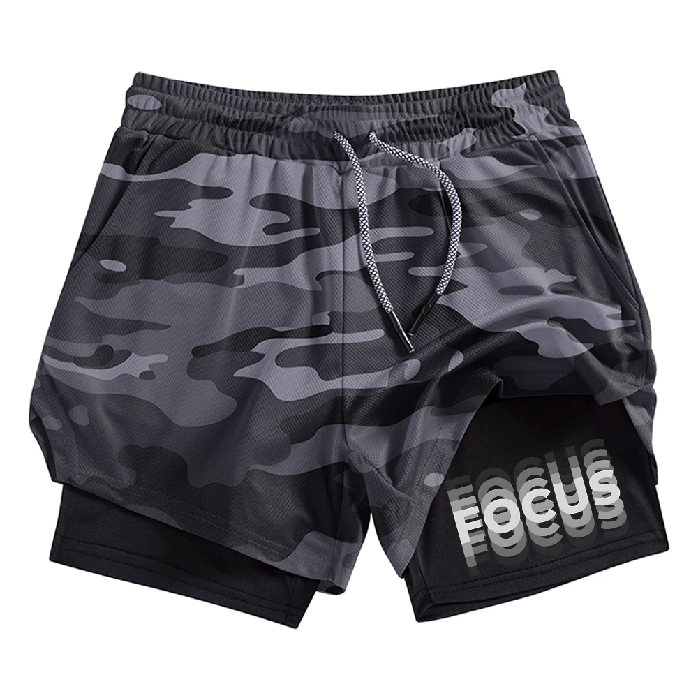 

Мужские повседневные спортивные шорты с принтом, летние, для фитнеса, бега, тренировок, быстросохнущие, двухслойные, с защитой от просвечивания, спортивные брюки