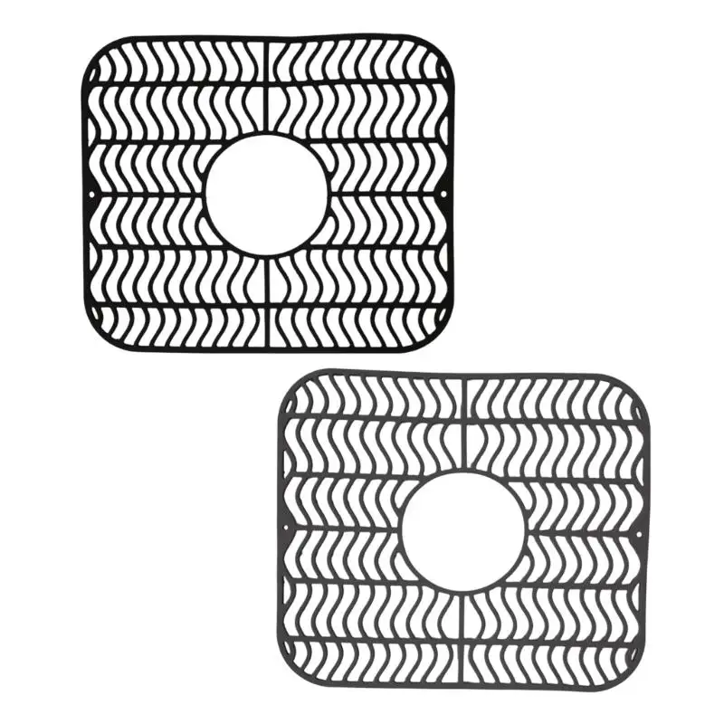 

Pack Of 2 Textured Design Rubber Sink Mats For Kitchen Dishwashing Featuring Drain Opening And Slip Prevention Bottom D2RD