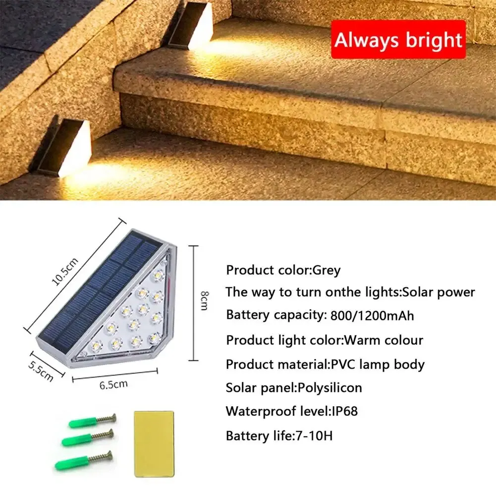 1.2W Triangular Design Solar Stair Lights IP68 Waterproof LED Outdoor Solar Step Lights For Stair Step Porch Patio Decor