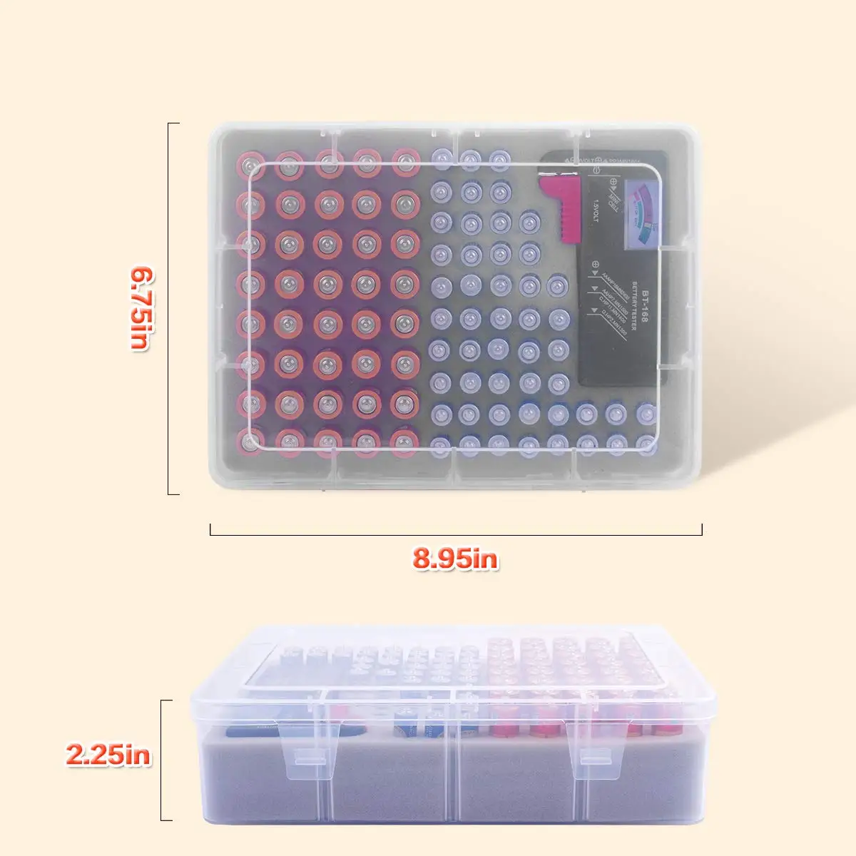 Pudełko do przechowywania baterii z testerem baterii, uchwyt do pojemnika garażowego, torba pojemnikowa mieści 90+ baterii 40 AA