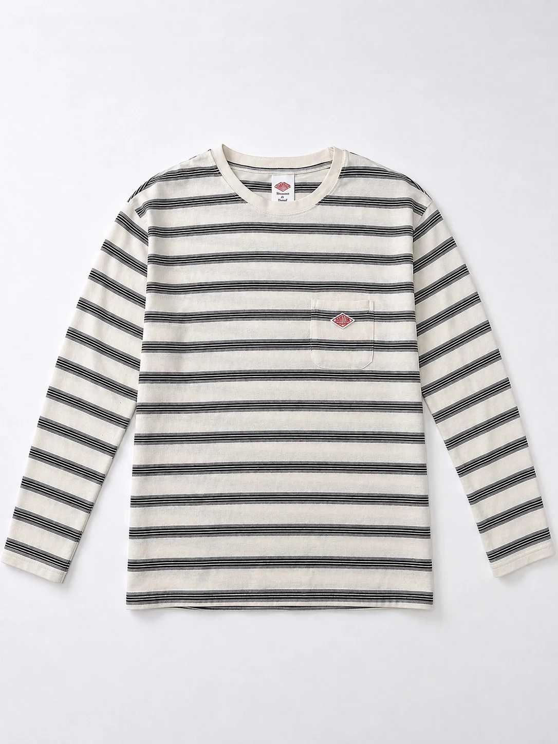 DANTON Japanese-style Color Block Striped Crew Neck Short Sleeve T-Shirt for Women, Loose Casual Everyday Top
