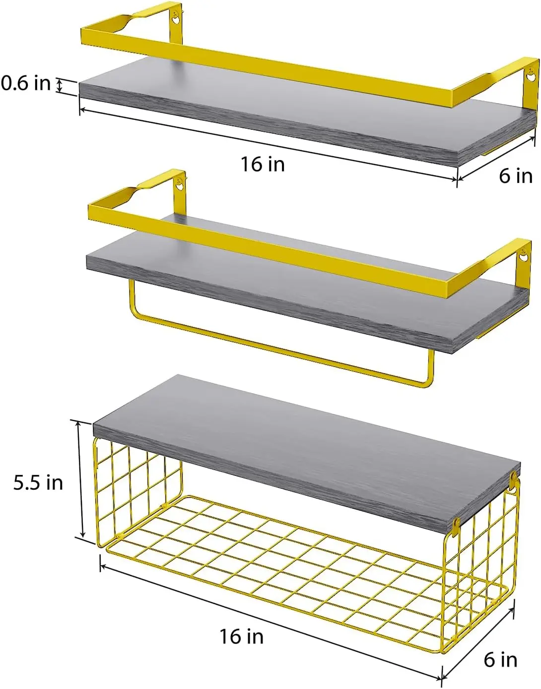 Floating Shelves For Wall Decor Bathroom Shelves Over Toilet With Paper Storage Basket Farmhouse Wall Shelves Gold And Grey