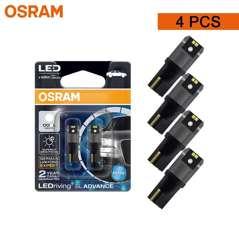 

OSRAM LED T10 6000K W5W 194 LEDriving SL Advance 6000K White Car Reading Bulb Door Lamp Interior Light 12V 1.5W 2980CW 4PCS
