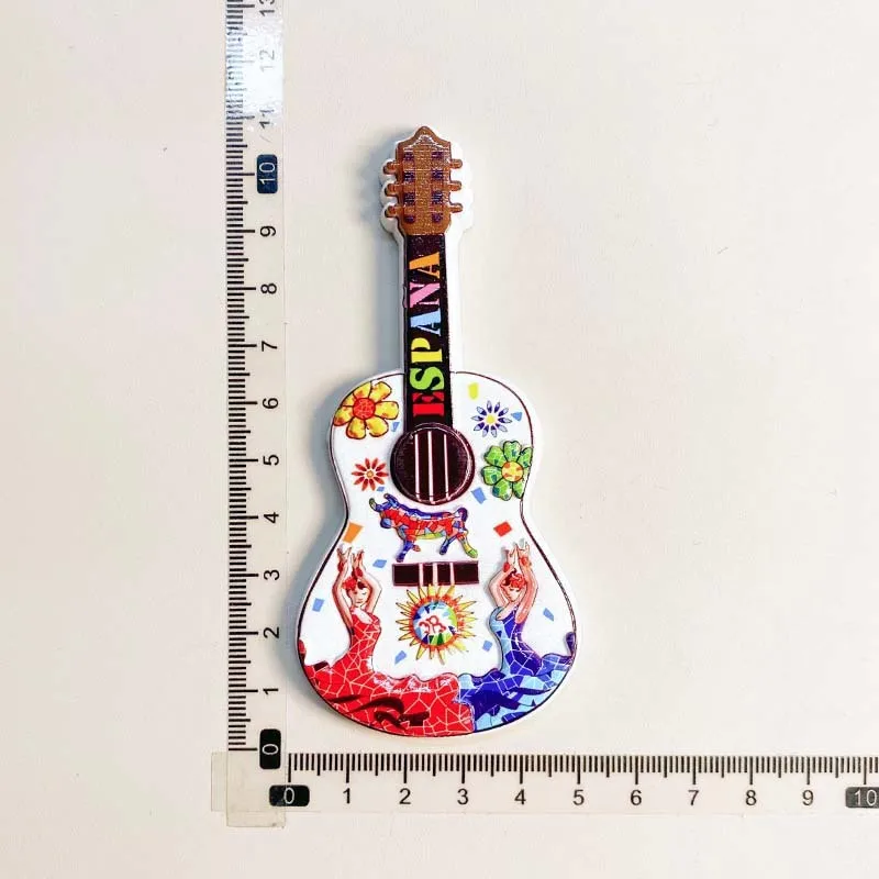 Spanish Guitar 3D Resin Refrigerator Magnet - Colorful Floral and Dance Scene Design - Home Decor Gift