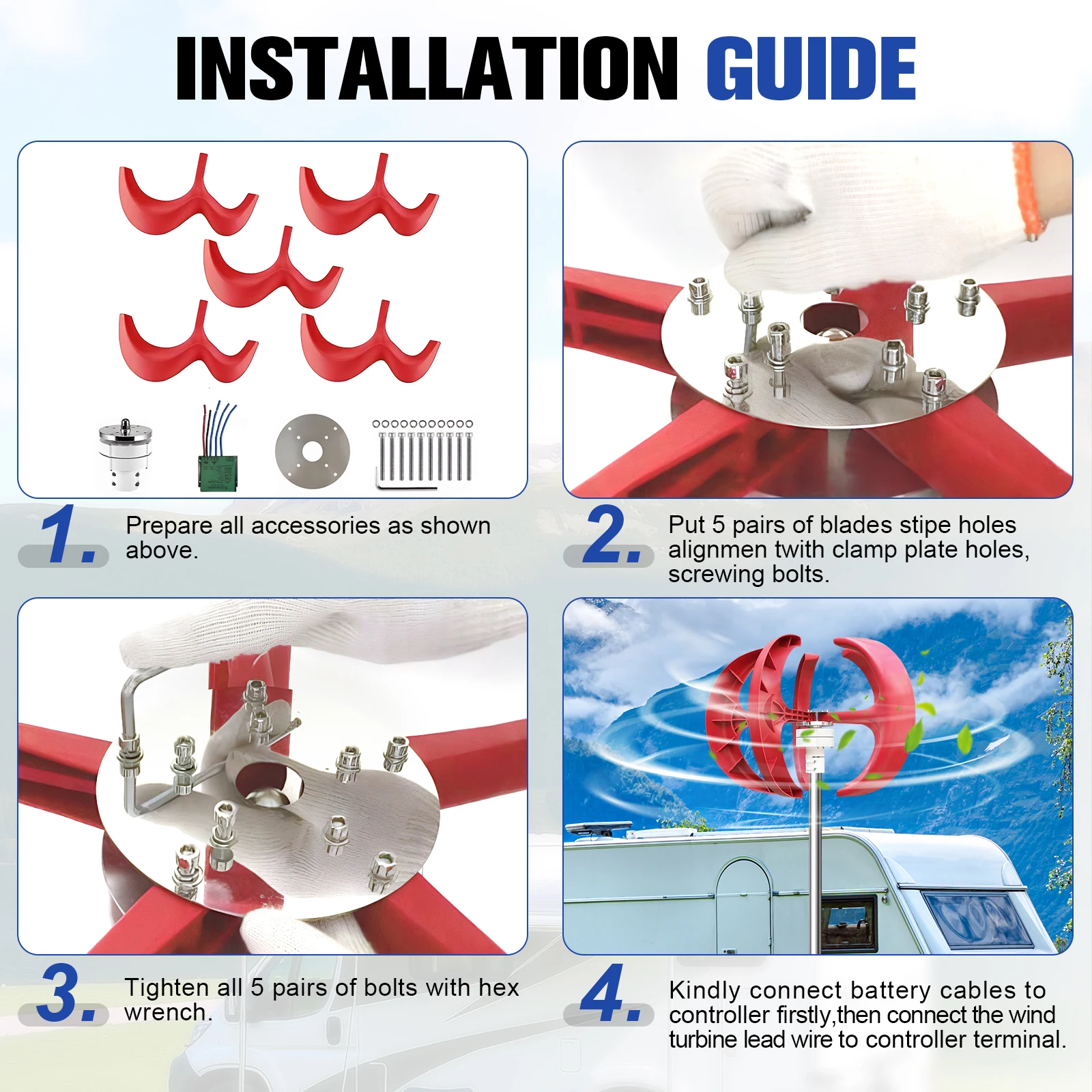 컨트롤러가 있는 12V 풍력 발전기 해양 가로등 발전기 낚시 보트 테라스 캐빈 선박용 녹 방지