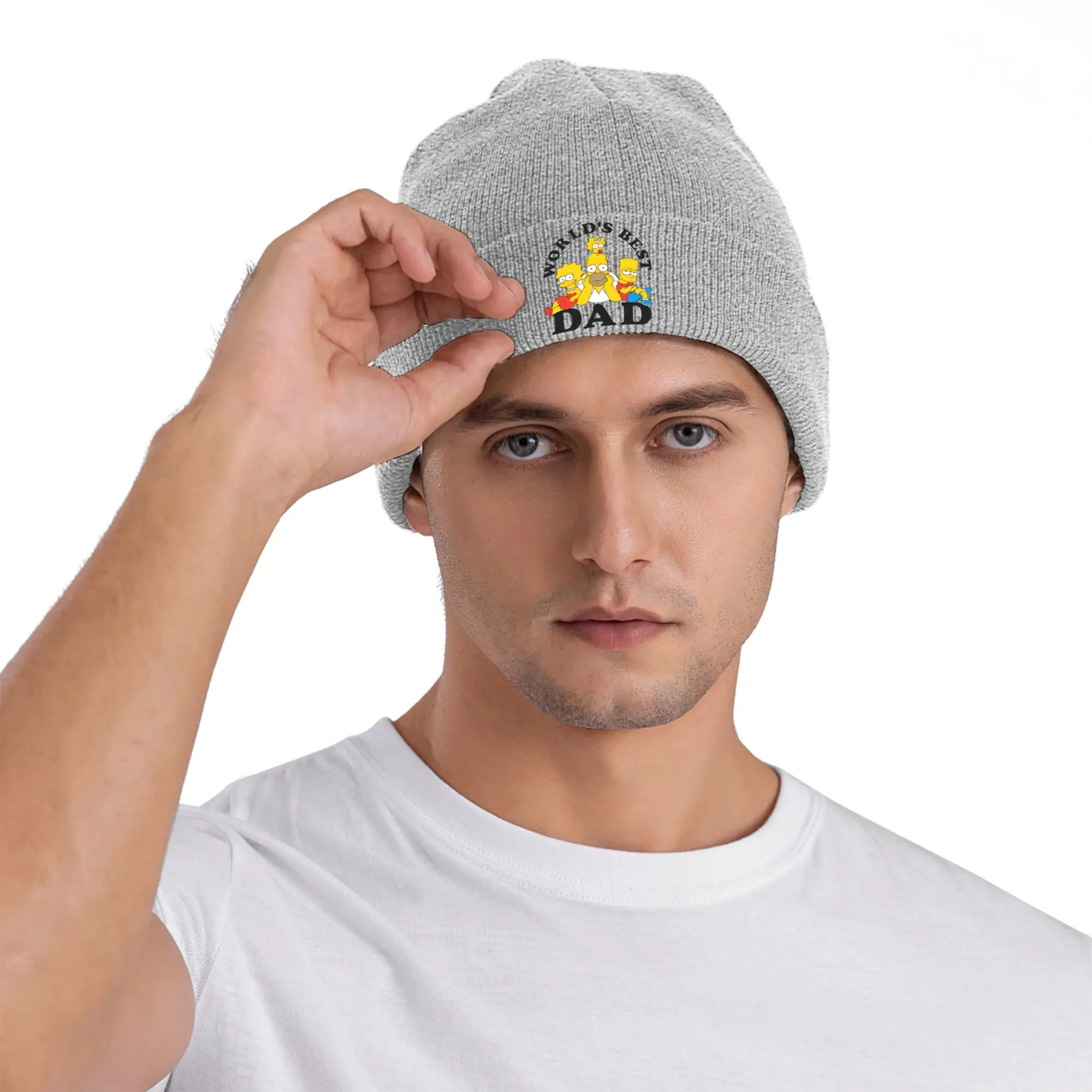 DAD WORLDS BEST-The S-simpsons Cartoon Knit Hat  Street Y2K Caps Men Women Kpop Beanie Hats Winter Design Elastic Bonnet Hats