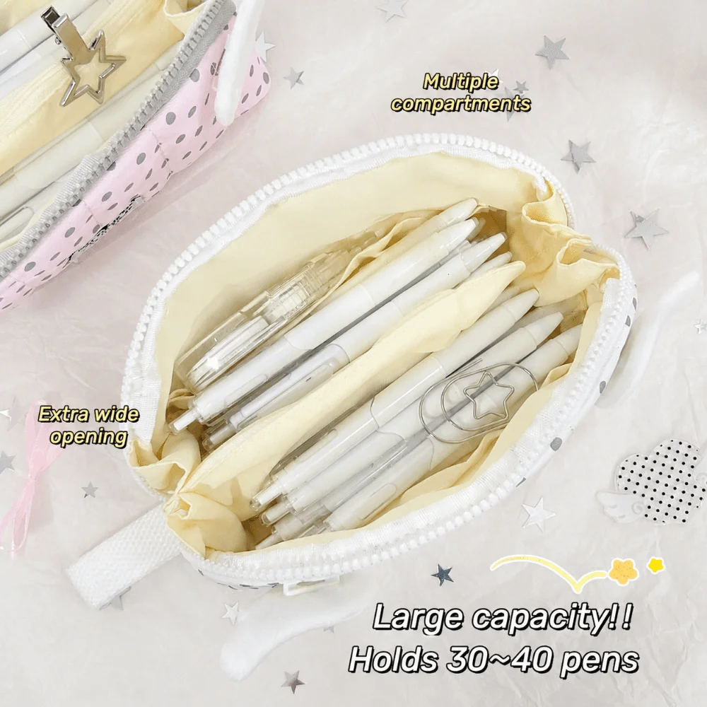 Portable Polka Dot Print Pencil Case Multi-Layer Large Capacity Pencil Pouch Handheld Shell Shaped Stationery Organizer Gift