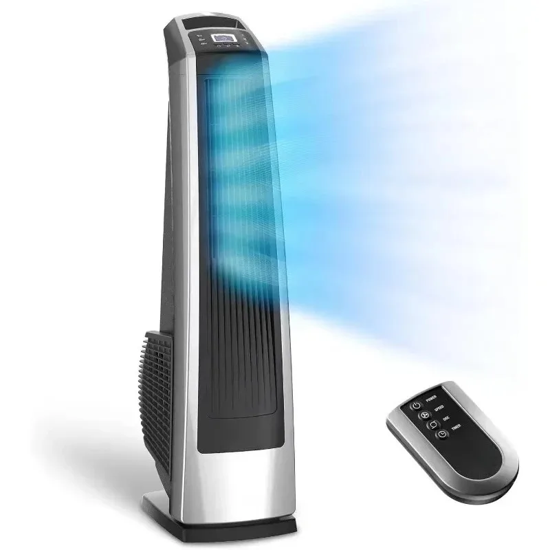 

Furniture.Oscillating High Velocity Tower Fan, Remote Control, Timer, 3 Powerful Speeds, 35" Silver and Black, U35115, Large sof