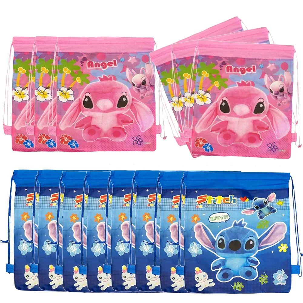 

48/12pcs Lilo Stitch Non-woven Drawstring Gift Bags Girls Boys Birthday Party Decorations Backpack Storage Bags Baby Shower Gift