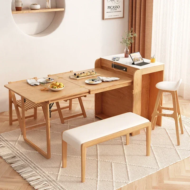 Table One-Piece Household Small Apartment Retractable Stone Plate Dining Table Multifunctional Folding Storage Bar Counter