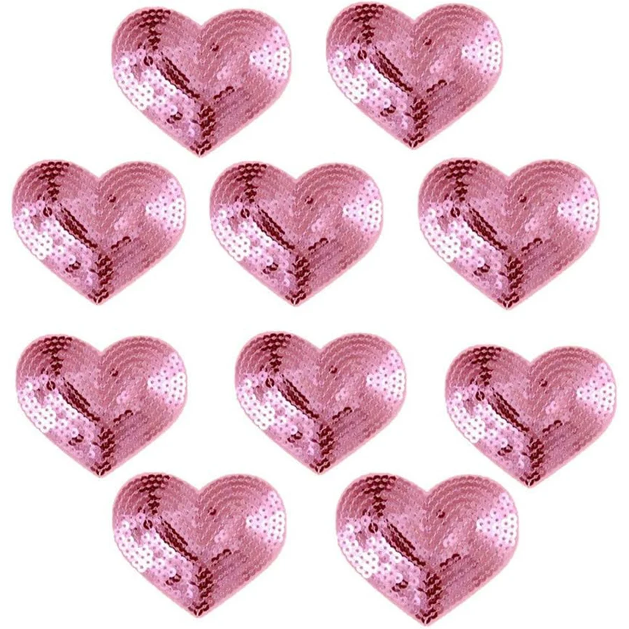 10Pcs Shiny Sequins Heart  Iron on Applique Embroidered Patches Repair