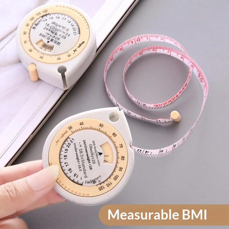 1.5M BMI Body Mass Index Tape Measure Automatic Retractable Soft Ruler Portable Body Waist Hip Chest Measuring Tape