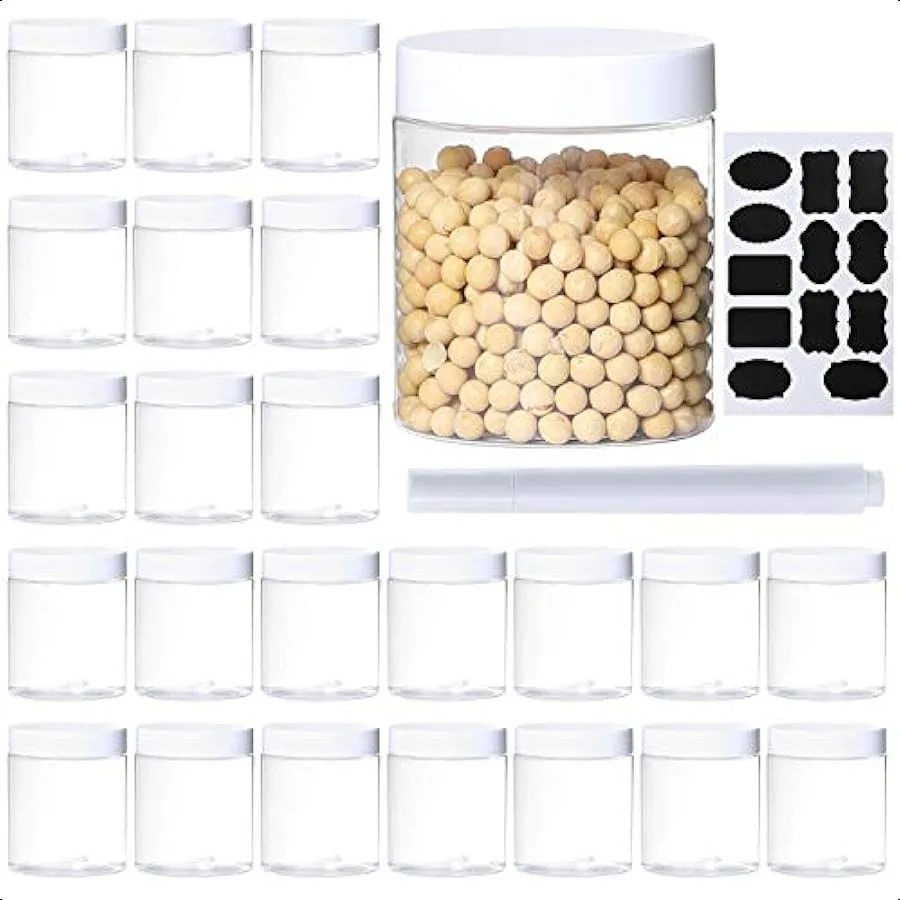 

24Pack 8oz Plastic Jar Storage Container with White Lids Airtight Clear Widemouth Slime Storage Jars for Cosmetic Cream Light C