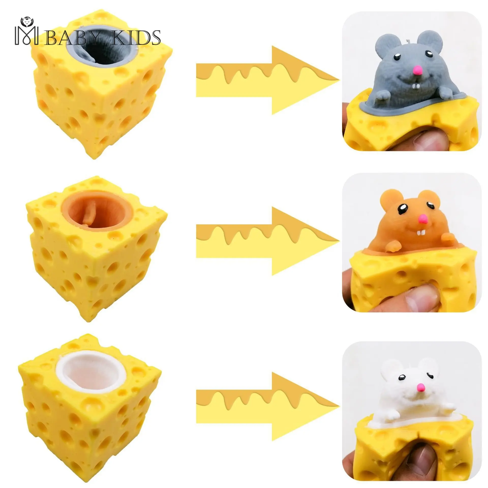 Pop up Funny Mouse and Cheese Block Squeeze Anti-stress Toy Hide and Seek Figures Stress Relief Fidget Toys for Kids Adult