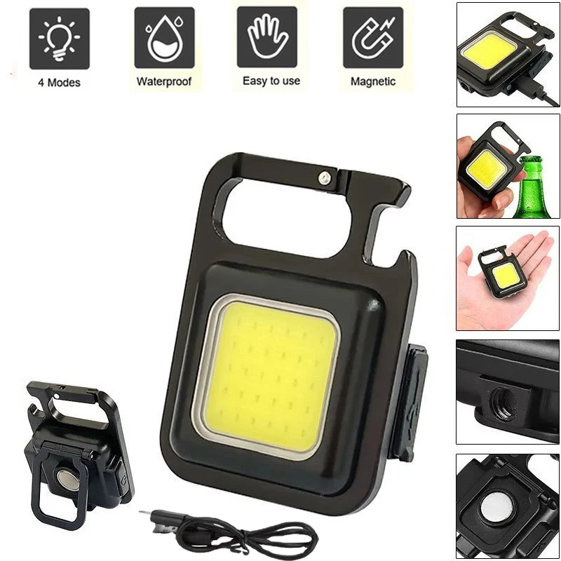 Mini LED recargable por USB, luces de trabajo 30COB, llavero brillante, linterna portátil de bolsillo, linterna con Clip para acampar al aire libre