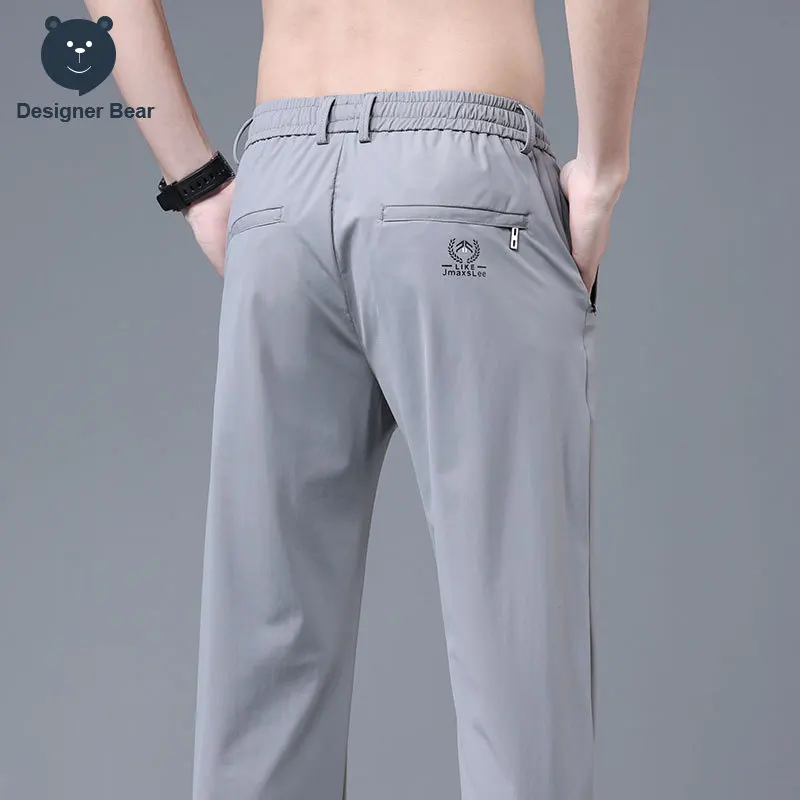 Sommerliche, dünne, hochelastische Herren-Freizeithose mit Reißverschlusstaschen, gerade geschnittene Business-Outdoor-Jogginghose, Laufhose, Sweatpants für Männer