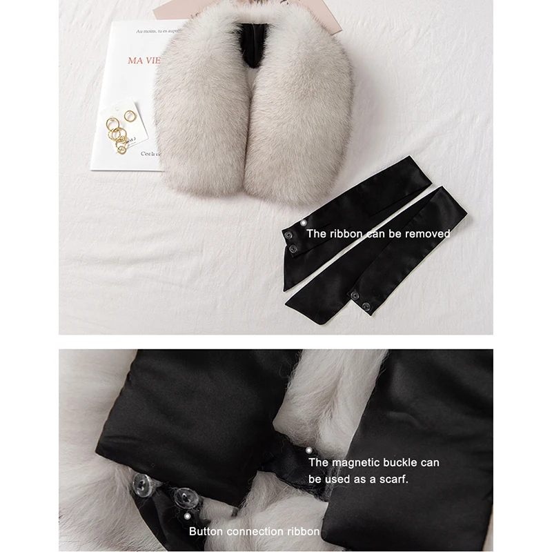 Woman Fox Fur Collar Ladies Winter Ribbon Luxury Designer Scarf Ring Coat Fashion Warmth Real Fox Fur Scarf Women Luxery Scarf