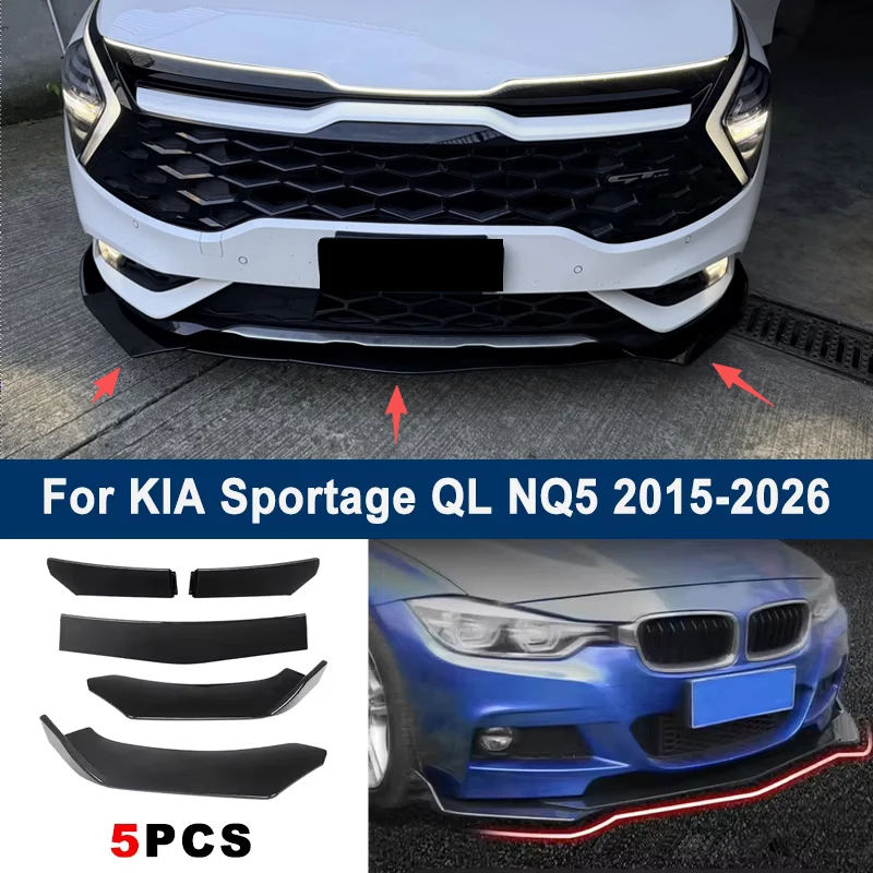 Adjustable 5Pcs Sectional Front Spoiler Lip For KIA Sportage QL NQ5 2015-2026 Front Bumper Splitter Car Exterior Sport Body Kit