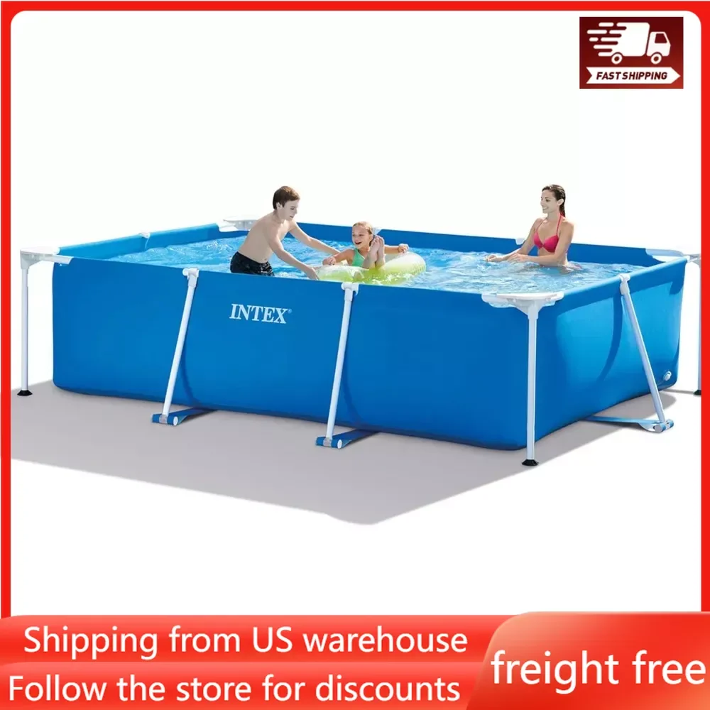 

9.8' X 79" X 29.5" Rectangular Frame Above Ground Outdoor Backyard Swimming Pool with Flow Control Valve for Quick Draining,Blue