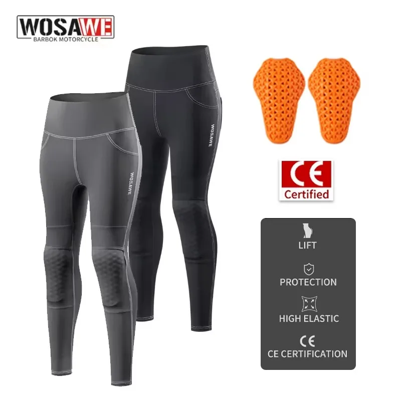 WOSAWE Women Motorcycle Pants High Waist Stretchy Reflective Slim Fit Riding Trousers Fitness Gym