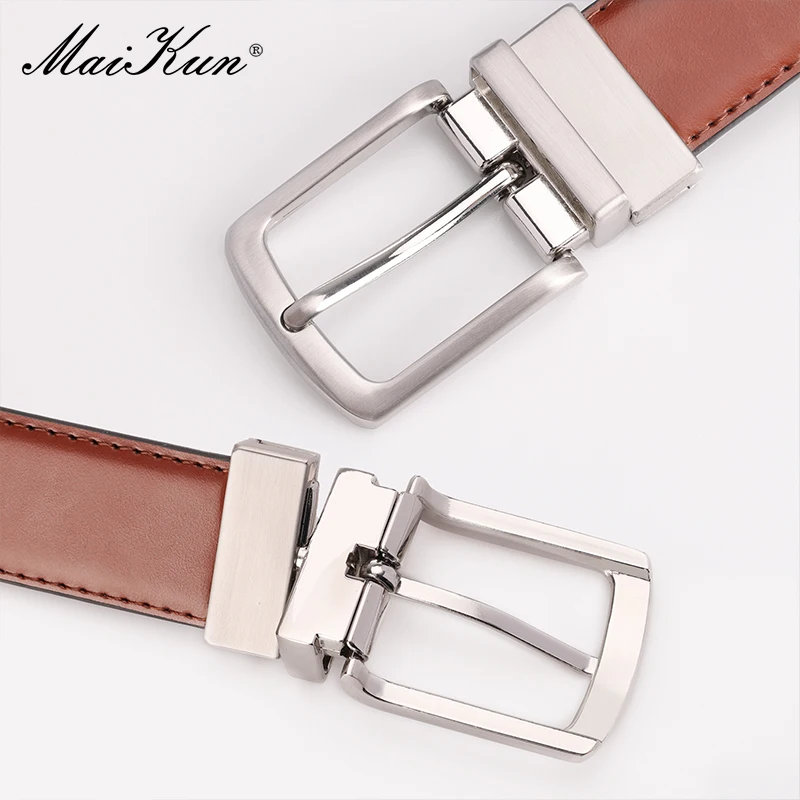 Maikun Genuine Leather Men\'s Belt Rotatable Pin Buckle Belt Buckle Double Sided Casual Belt For Jeans For Suits