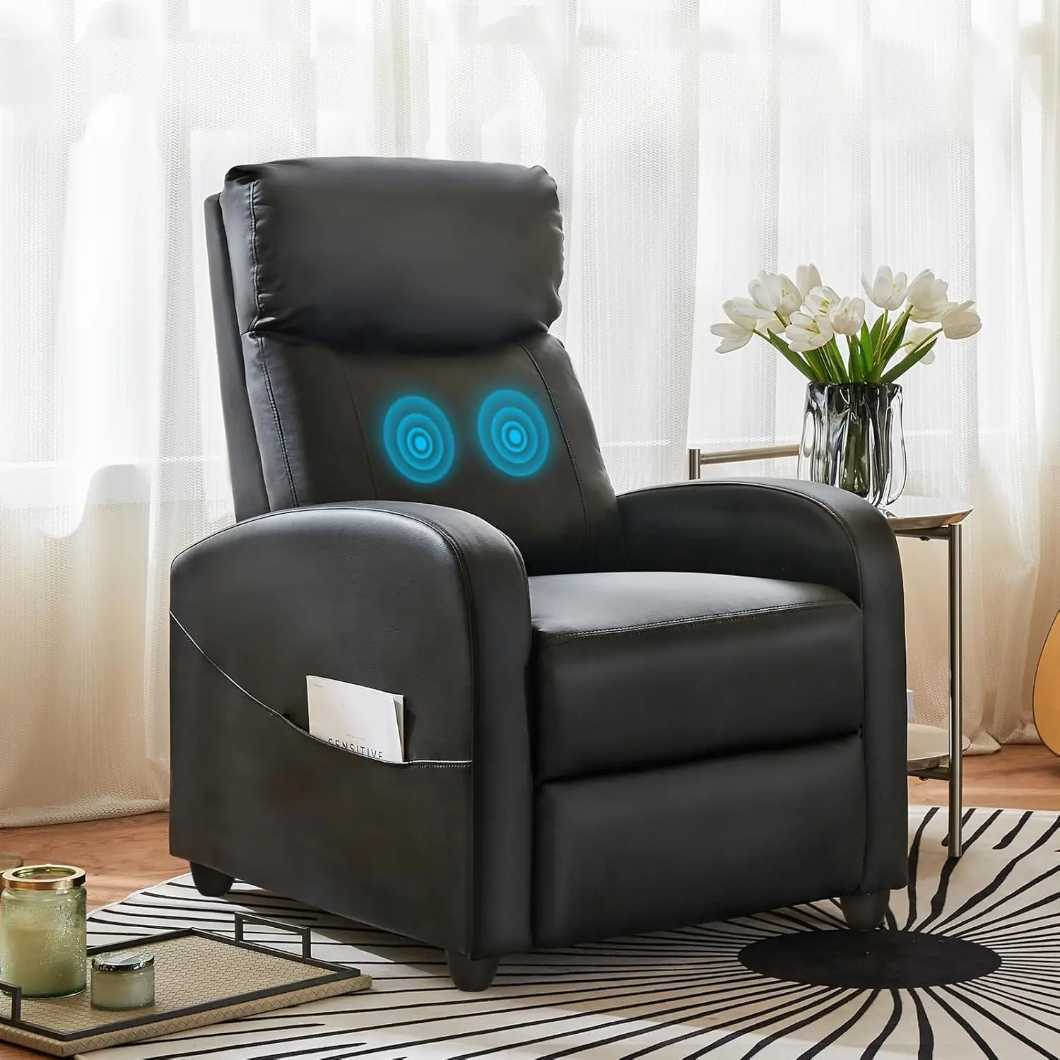 Recliner Chair Massage Reclining for Adults, Comfortable PU Leather Recliner Sofa Adjustable Home Theater Seating Lounge